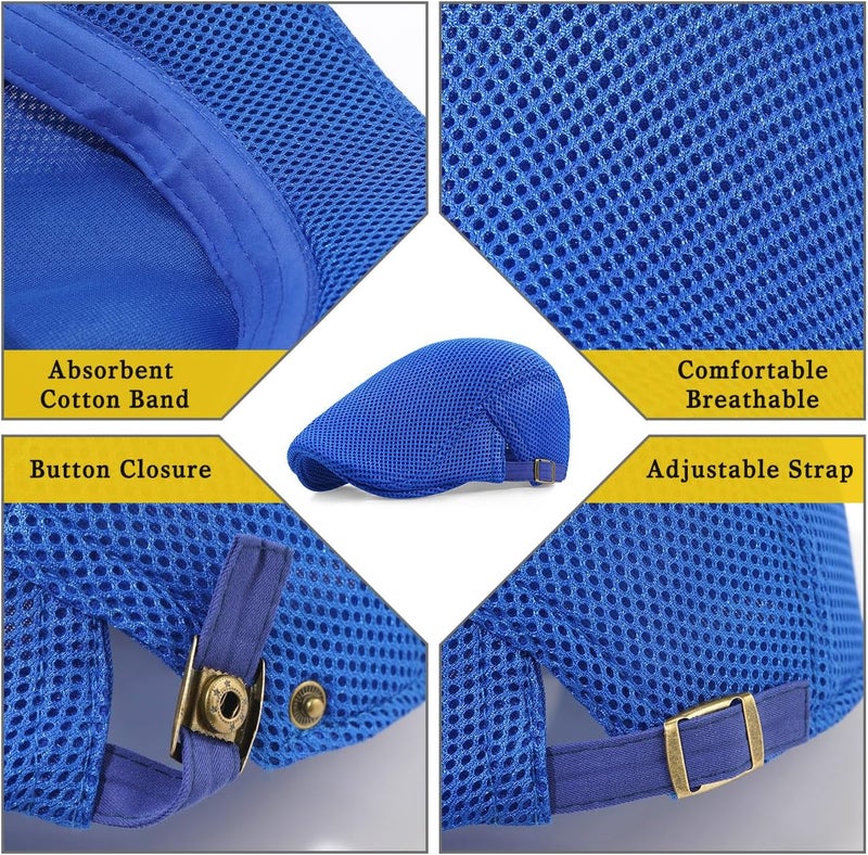 Xinveen Men's Mesh Cap Breathable Summer Newsboy Hat Adjustable Beret Ivy Cap Irish Cabbie Driving Hunting Hats - Image 3